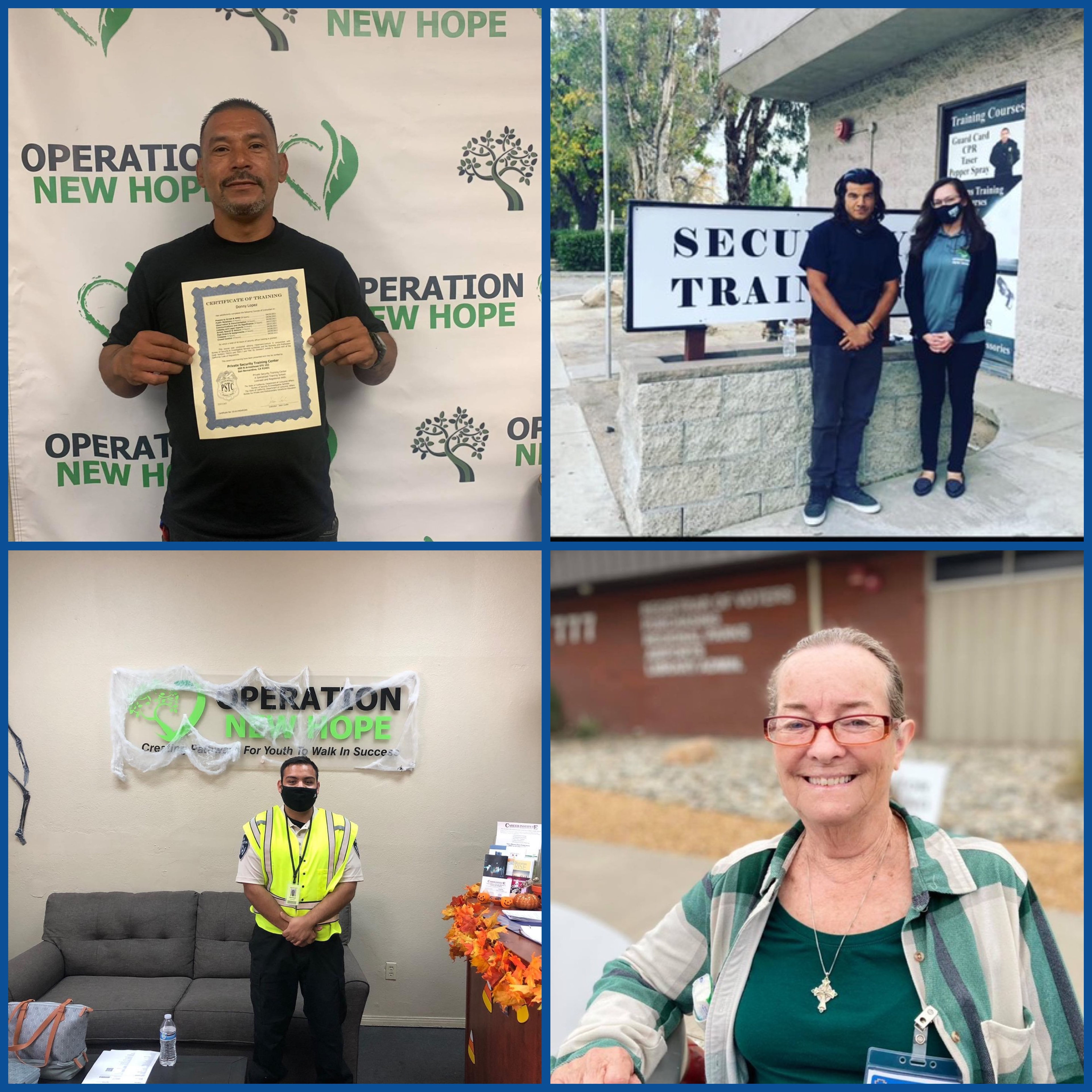 Adult Reentry program participants — security guard, county clerical, and construction graduates