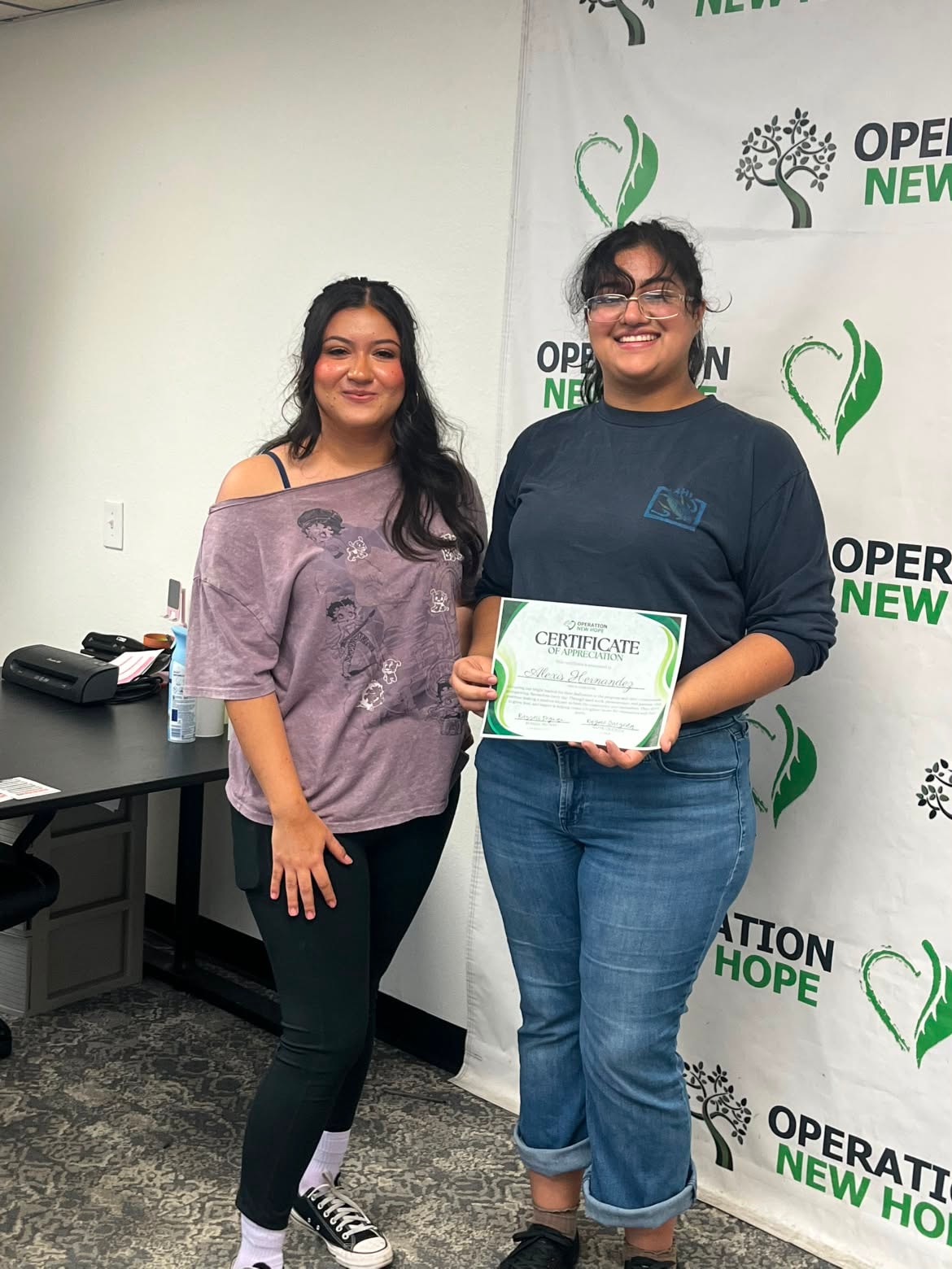 WIOA Youth Workforce Student of the Month July 2026 certificate presentation at Operation New Hope